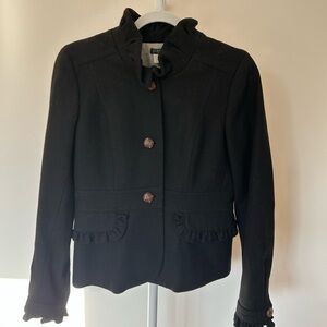 J. Crew Black Ruffle-Trim Wool Blazer
